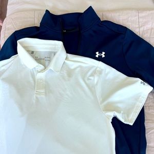 Medium Size Under Armour Golf Bundle (1/4 zip fleece + White Textured Polo)